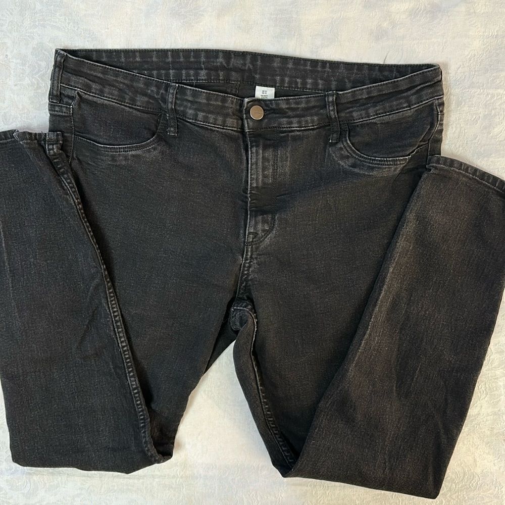 &Denim Women’s Black Jeans Regular Waist Stretch High Waisted Size 16 Pl…